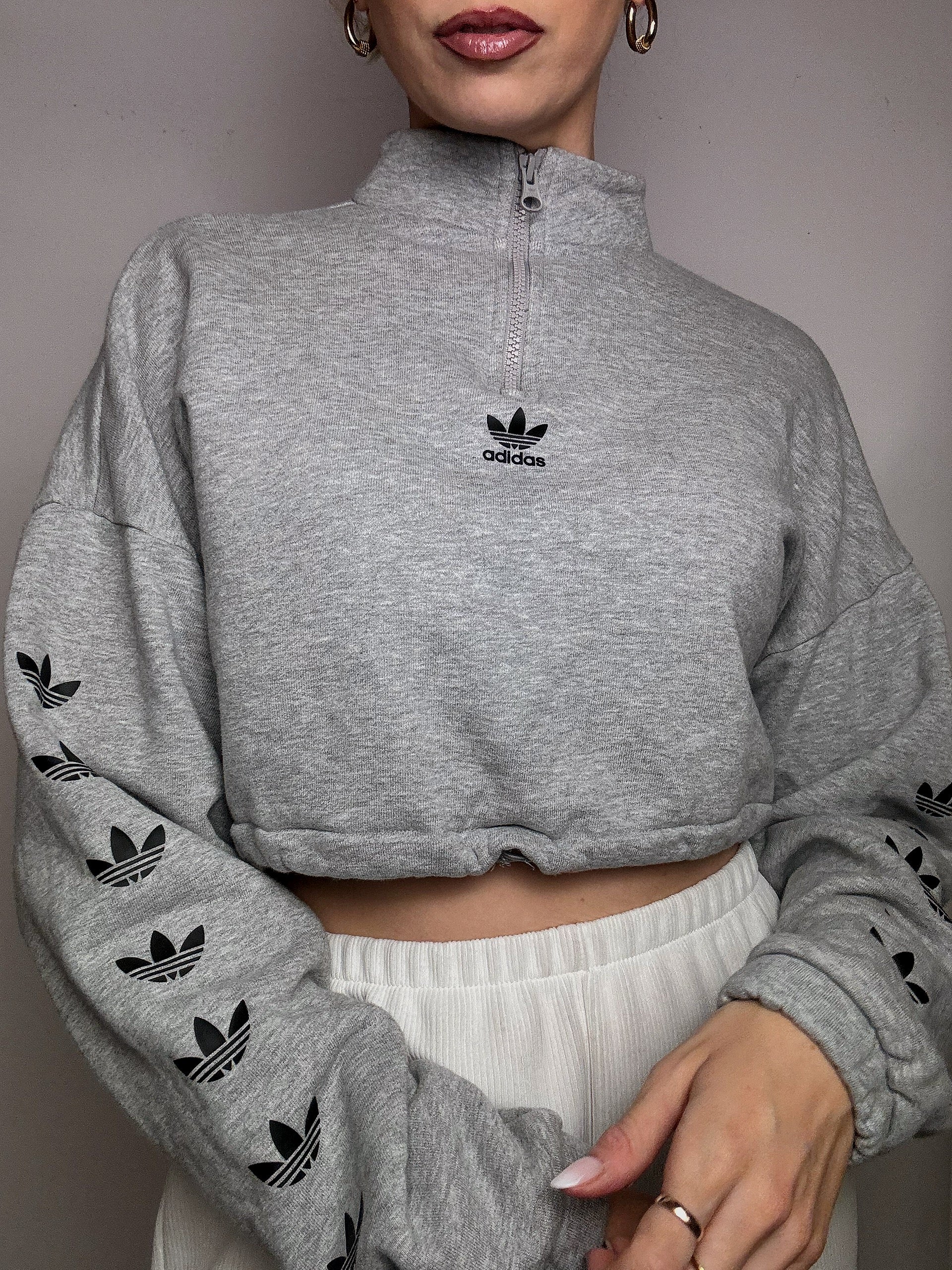 Sweat crop gris ADIDAS S vintage