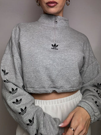 ADIDAS S Vintage graues kurzes Sweatshirt