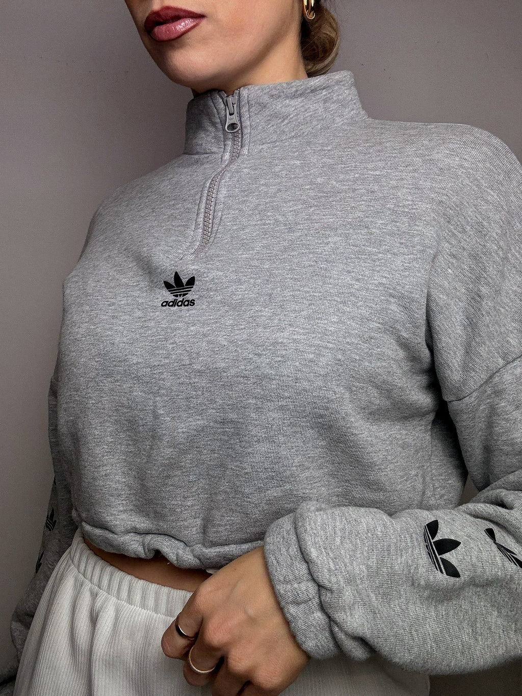 Sweat crop gris ADIDAS S vintage