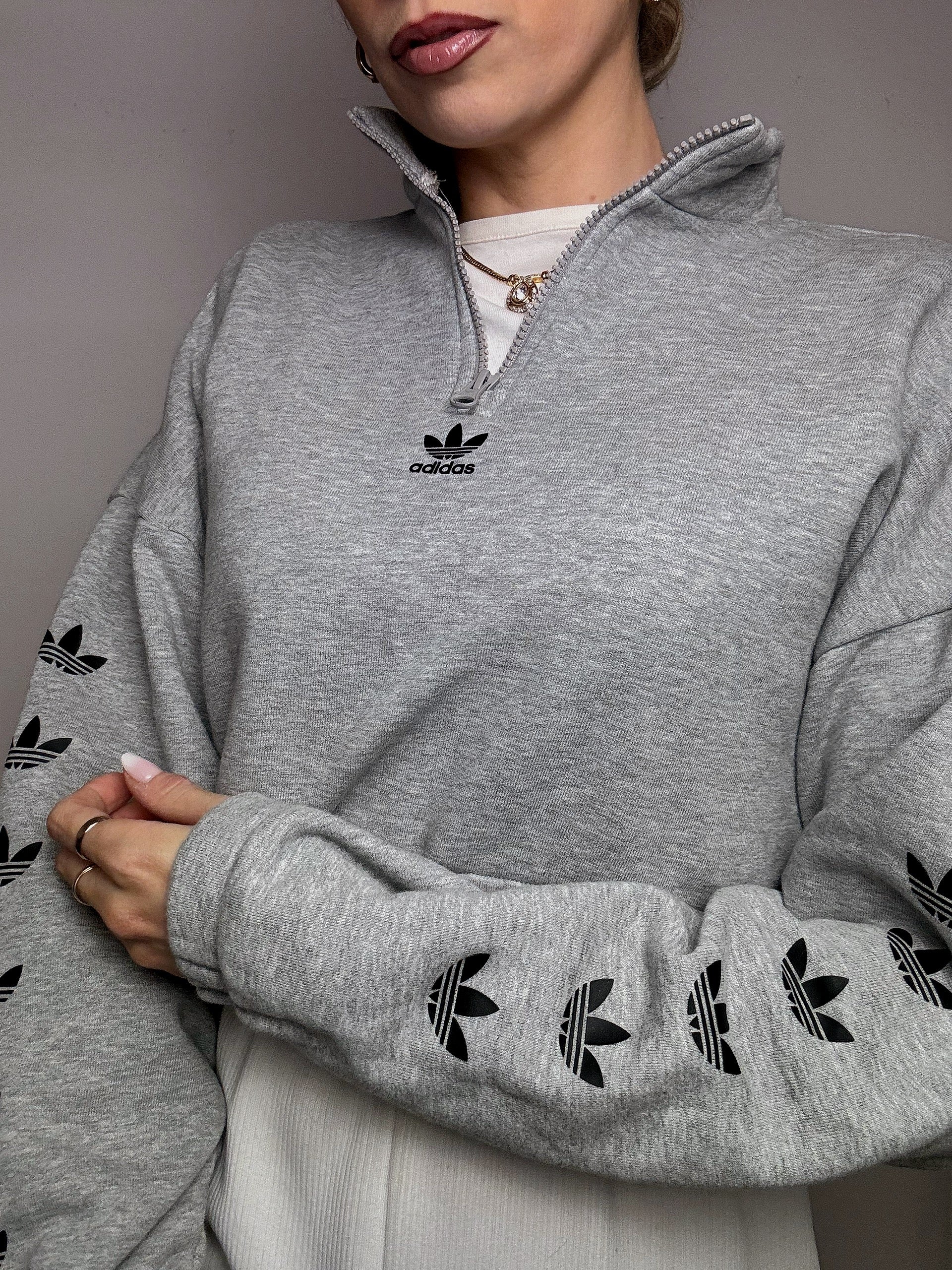 Sweat crop gris ADIDAS S vintage