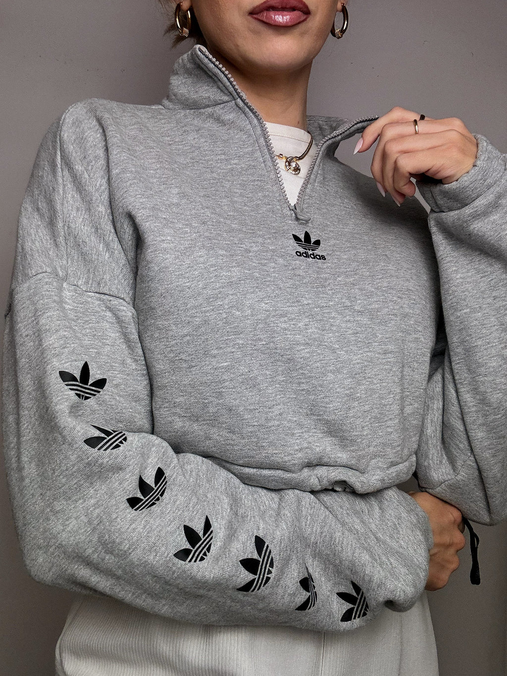 Sweat crop gris ADIDAS S vintage