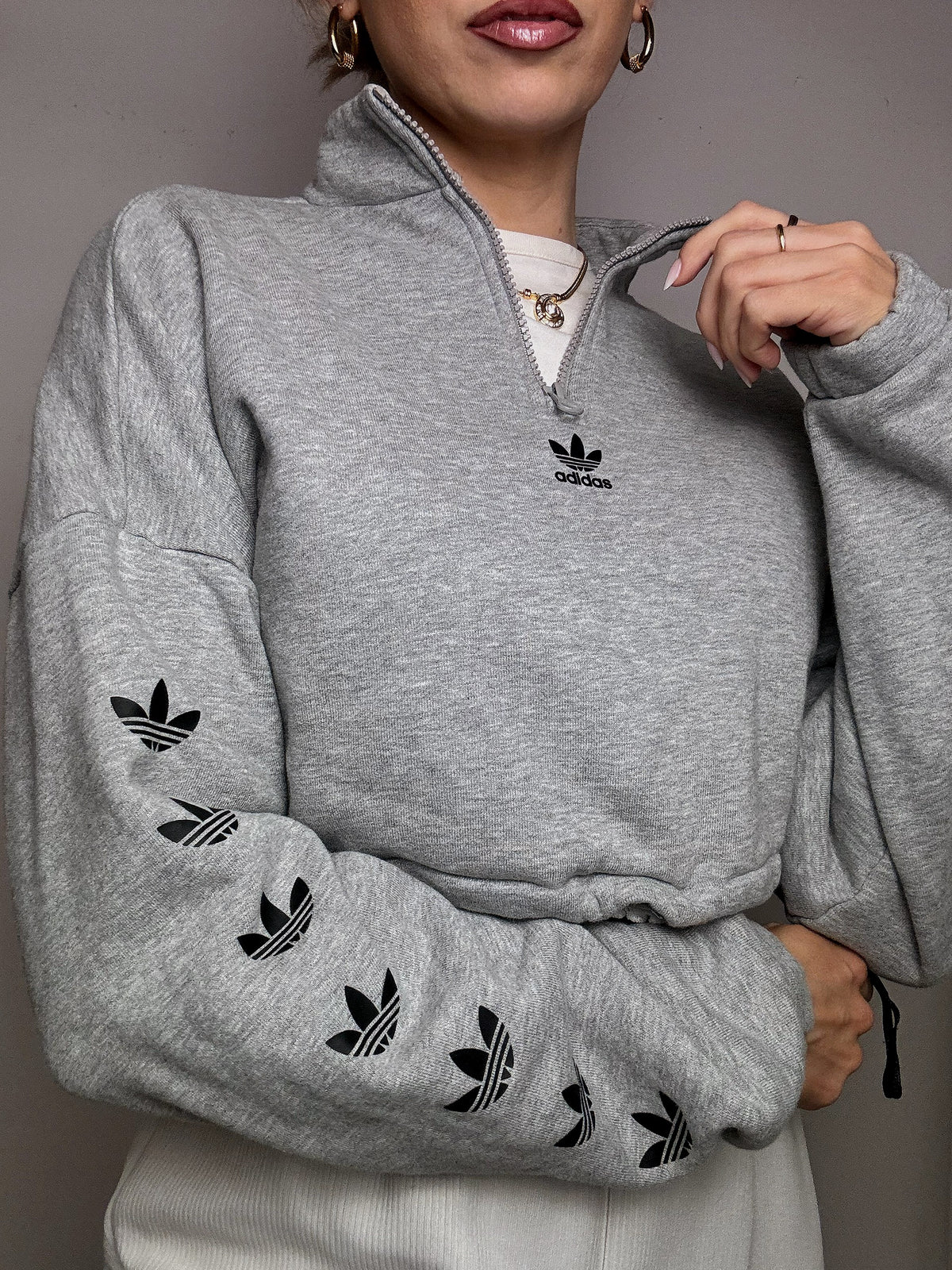 Sweat crop gris ADIDAS S vintage