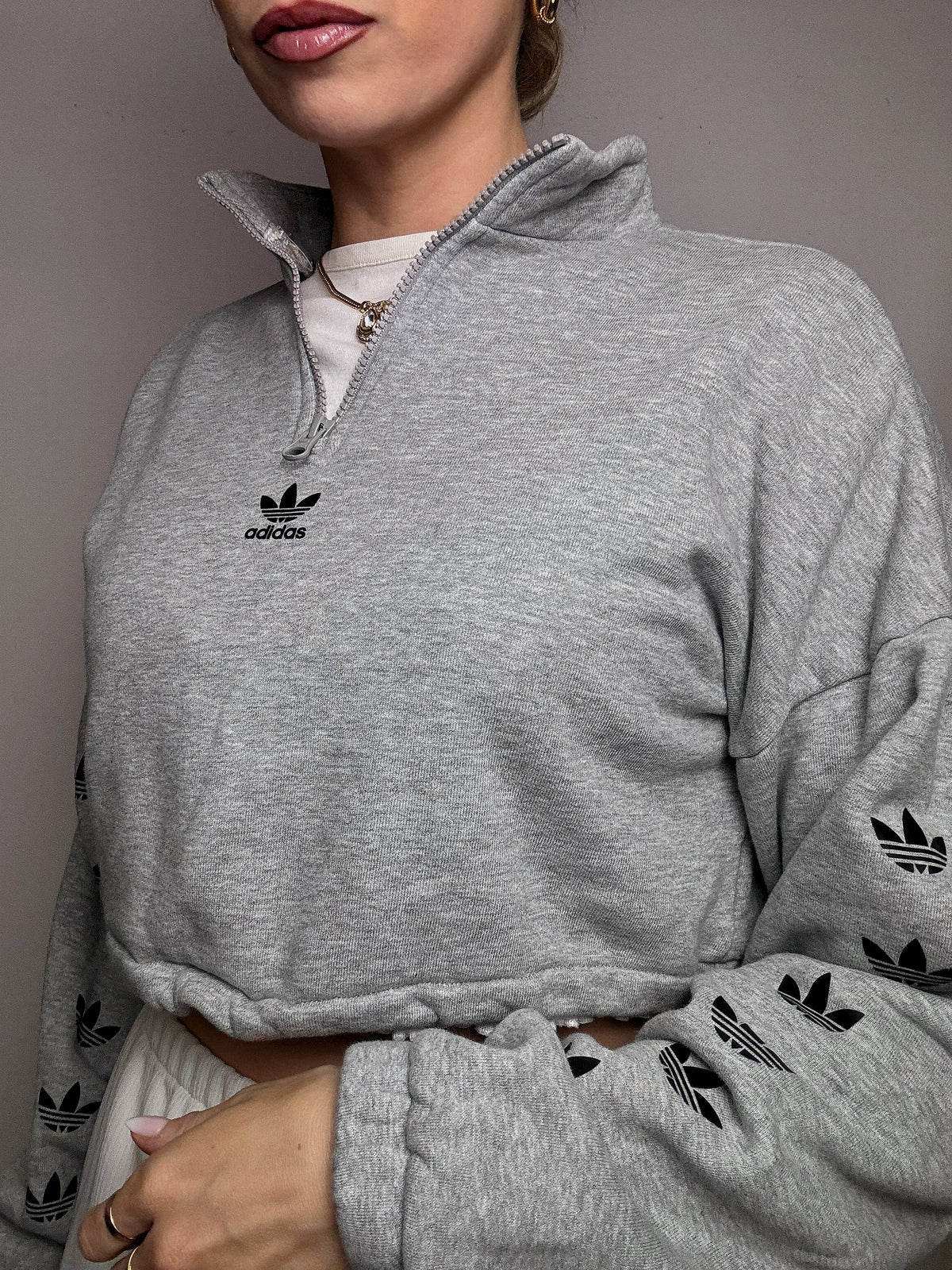 Sweat crop gris ADIDAS S vintage