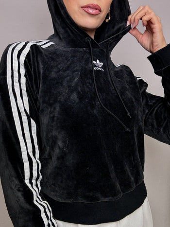 Sweat crop noir en velours ADIDAS XS vintage