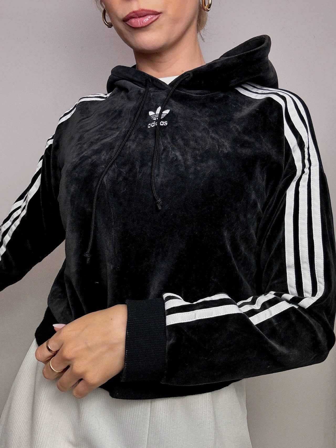 Sweat crop noir en velours ADIDAS XS vintage