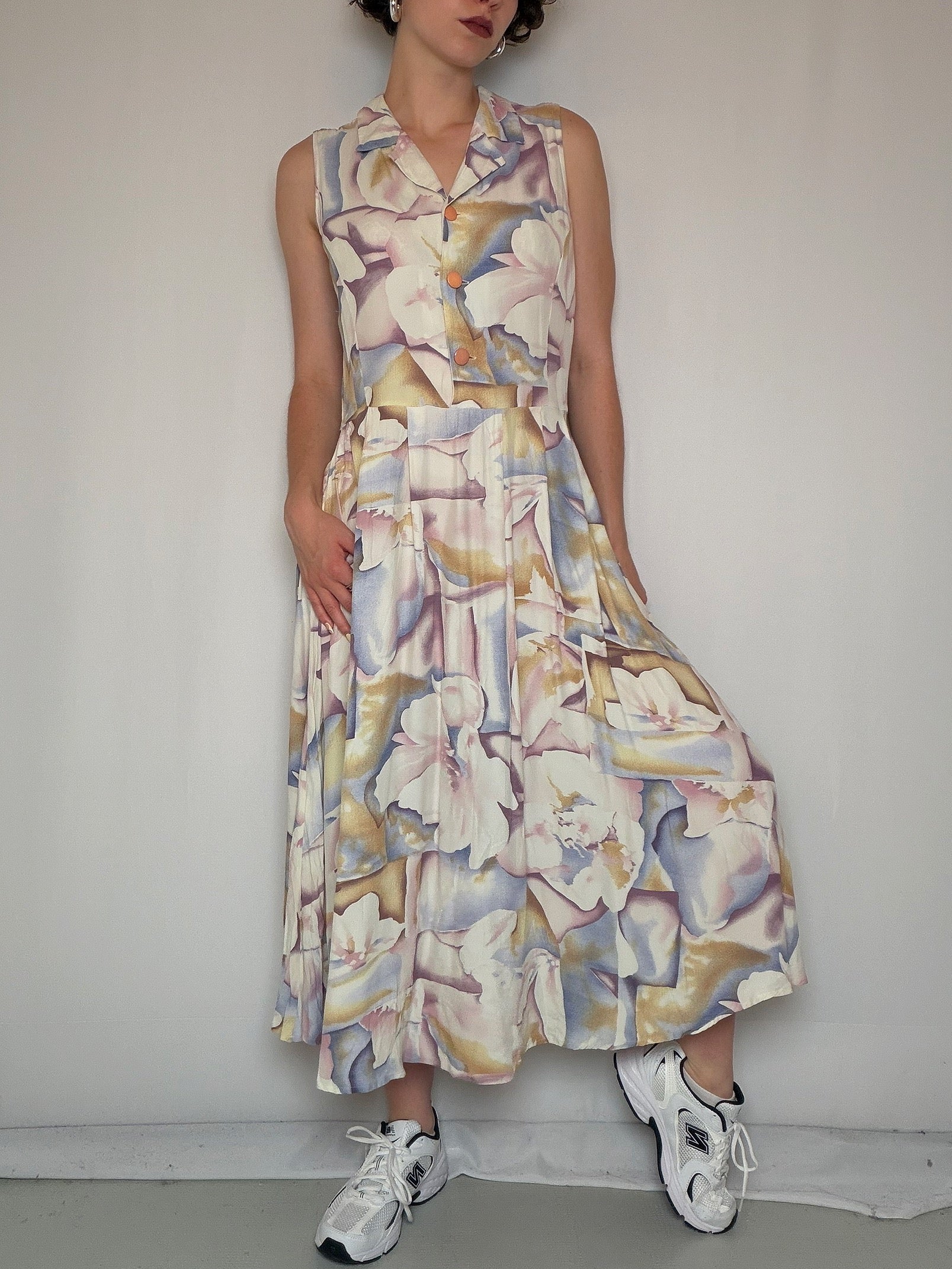 Robe fluide pastel à fleurs M/L vintage