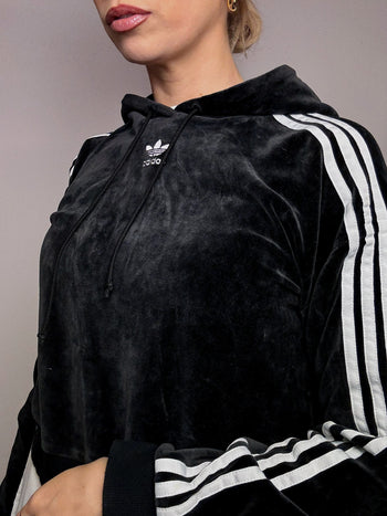 Sweat crop noir en velours ADIDAS XS vintage