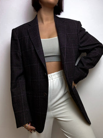 Blazer en laine vintage gris et violet M