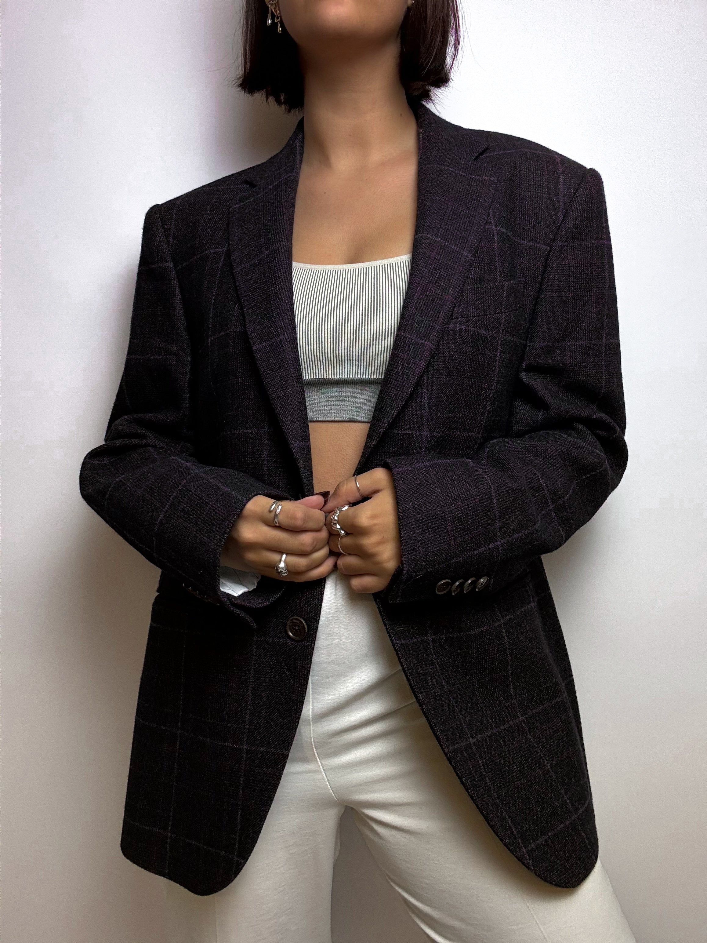 Blazer en laine vintage gris et violet M