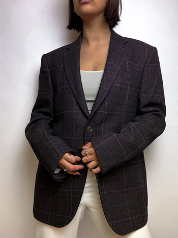 Blazer en laine vintage gris et violet M