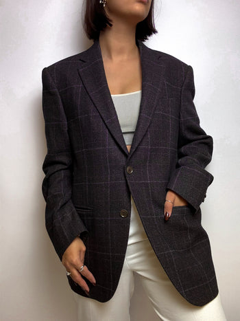 Vintage grauer und lila Wollblazer M