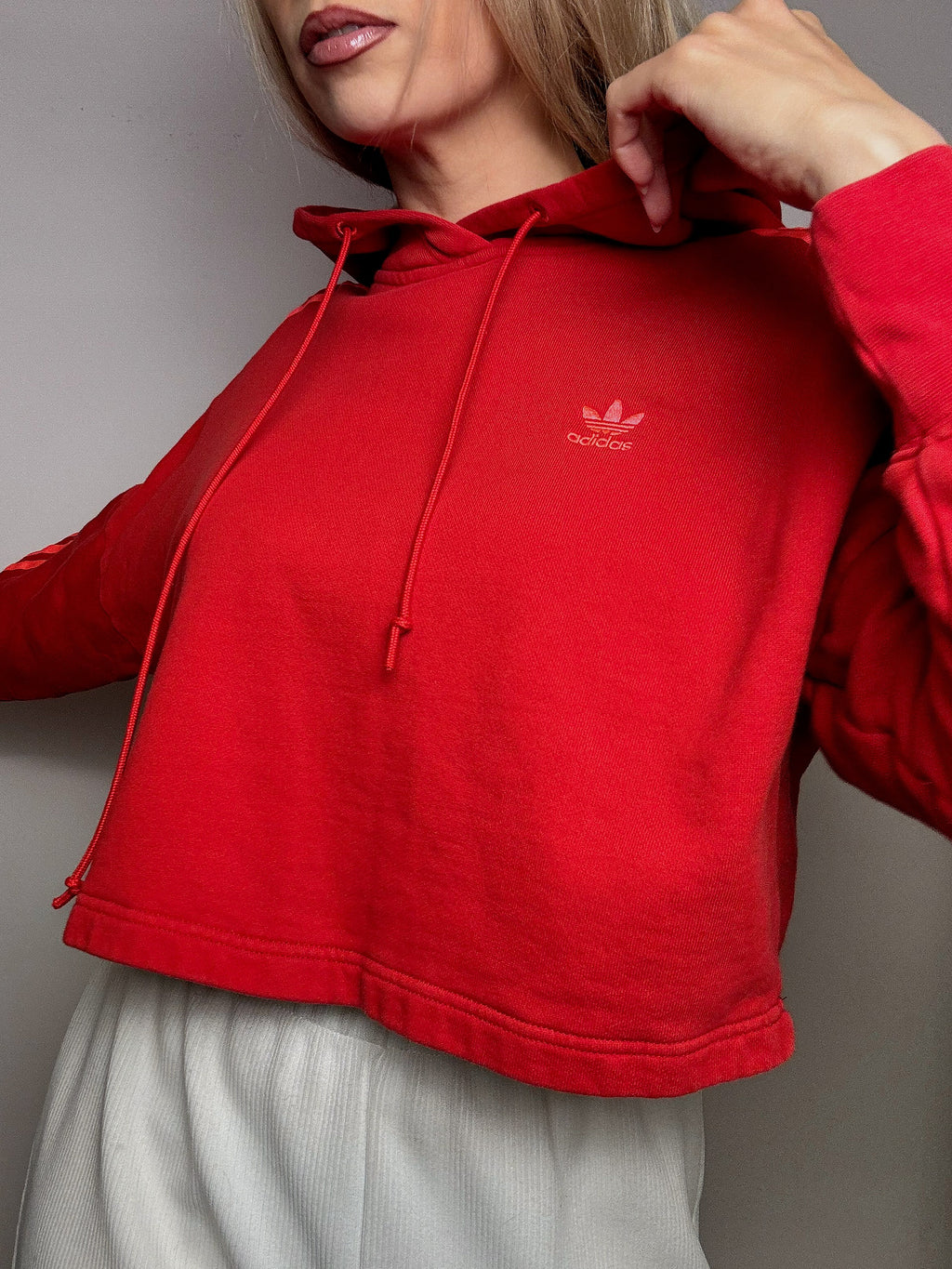 ADIDAS S Vintage rotes und rosa kurzes Sweatshirt