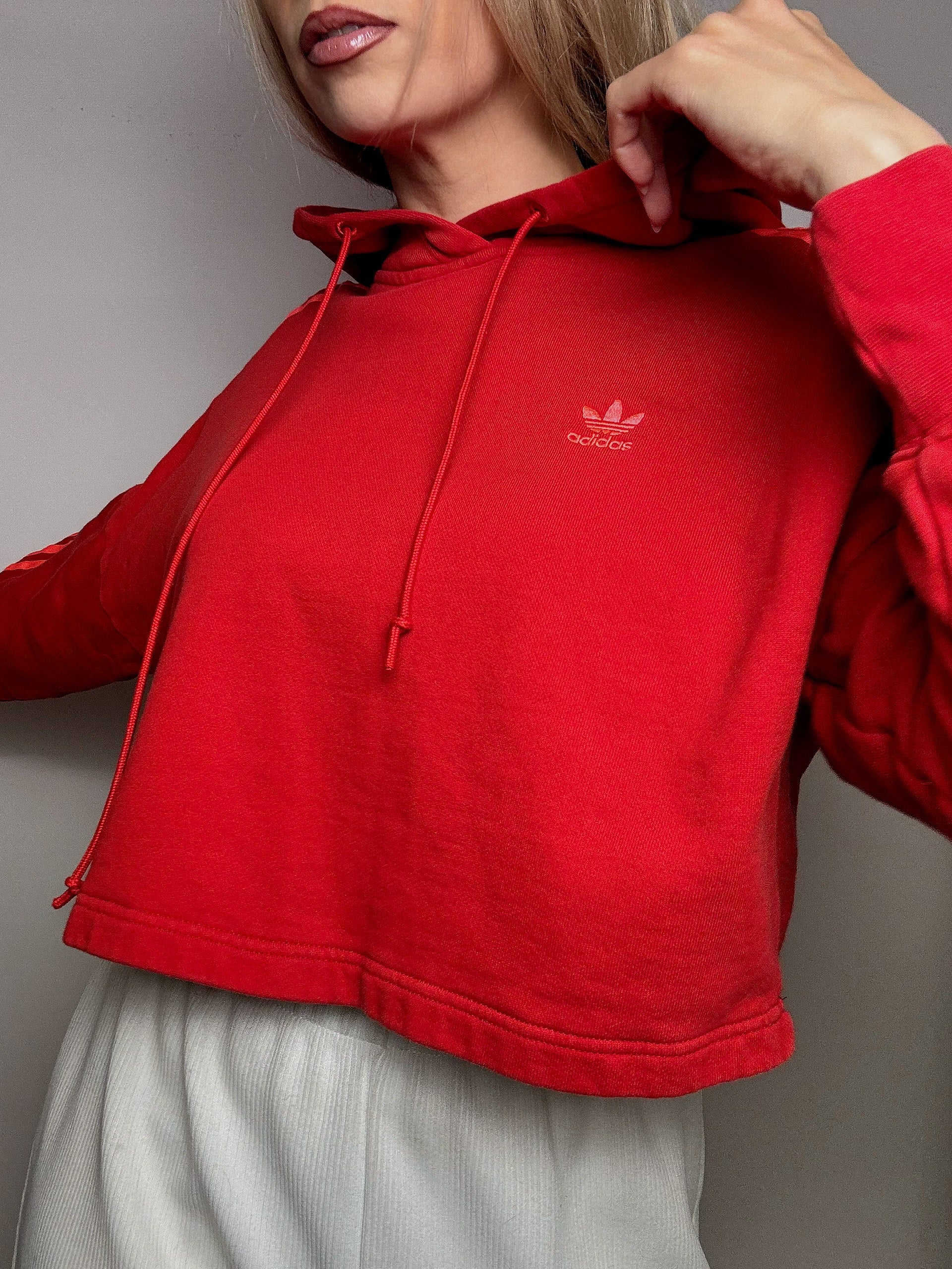 ADIDAS S Vintage rotes und rosa kurzes Sweatshirt