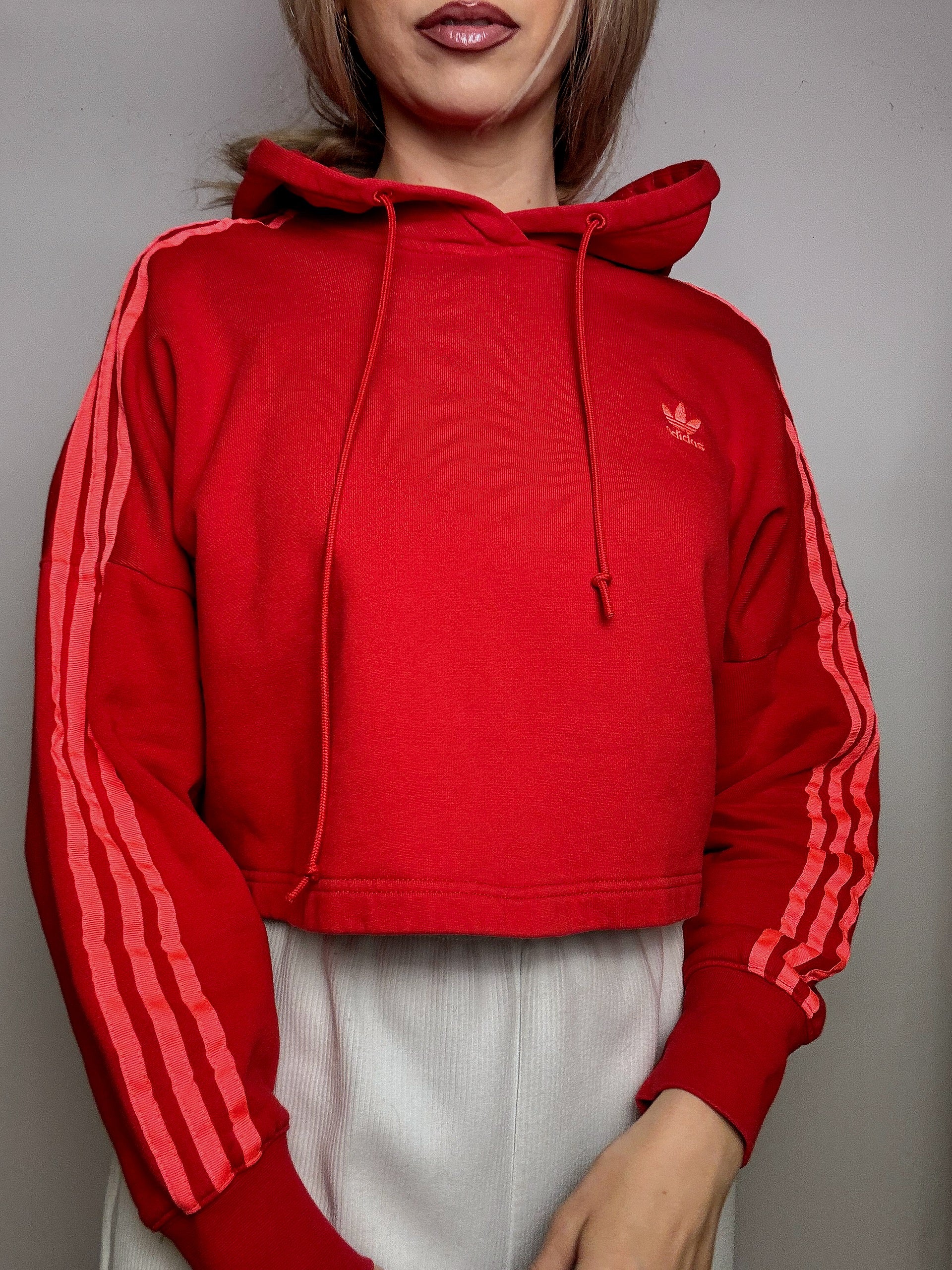 ADIDAS S Vintage rotes und rosa kurzes Sweatshirt