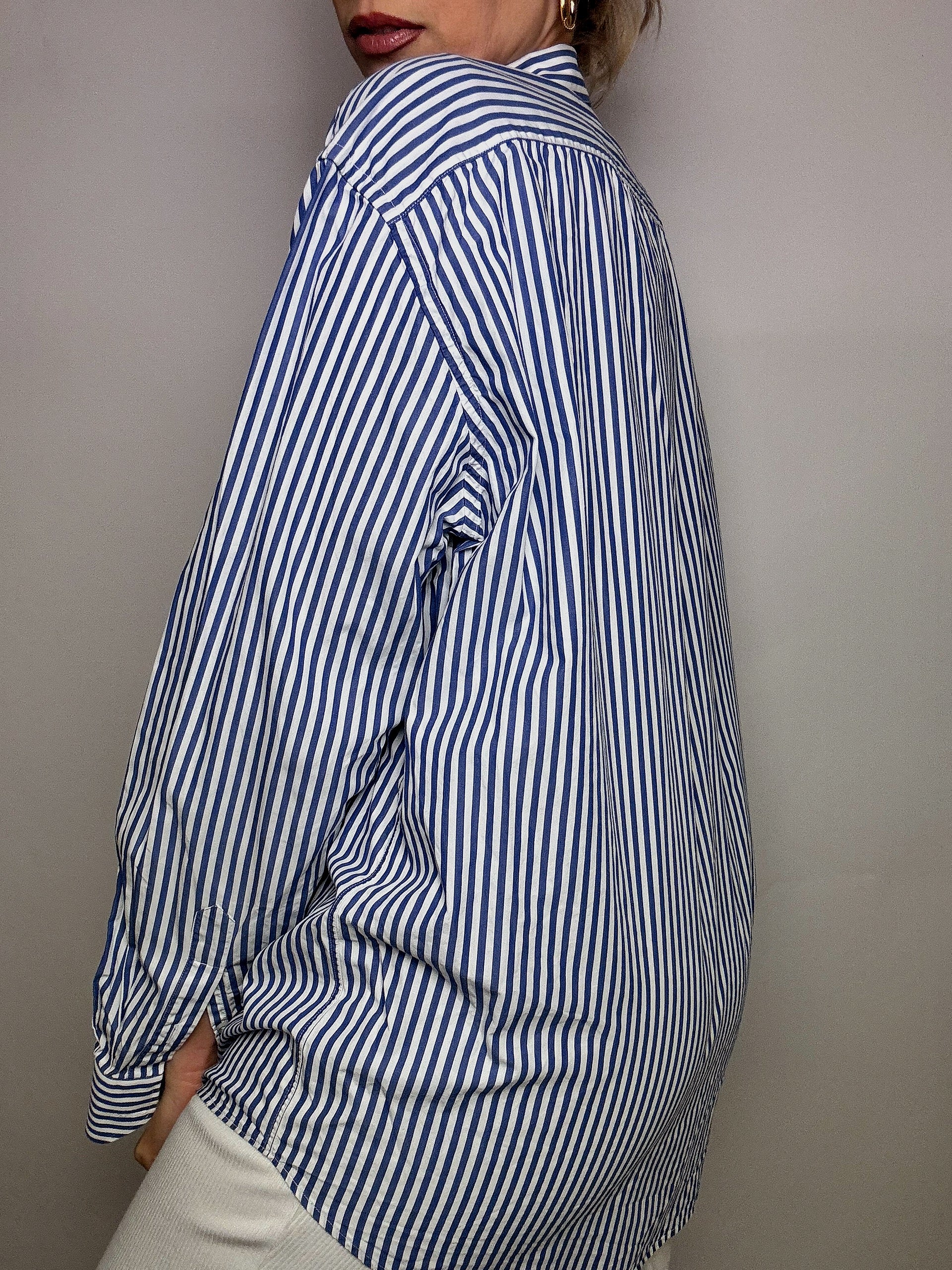 Vintage Marine und Weiß gestreiftes Hemd L/XL 