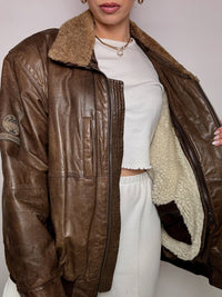 Vintage XL Brown Leather Aviator Jacket