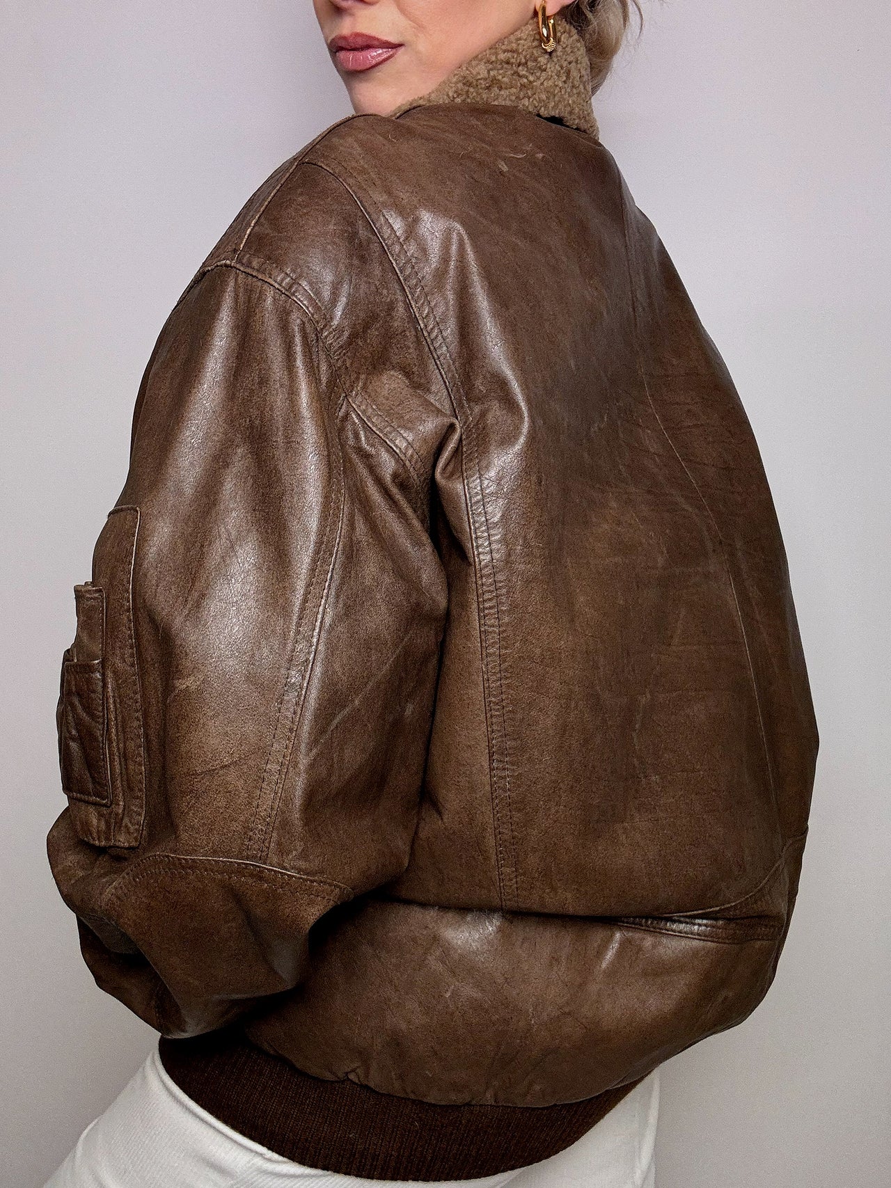 Vintage XL Brown Leather Aviator Jacket