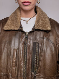 Vintage XL Brown Leather Aviator Jacket