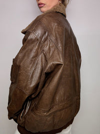 Vintage XL Brown Leather Aviator Jacket