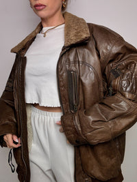 Vintage XL Brown Leather Aviator Jacket