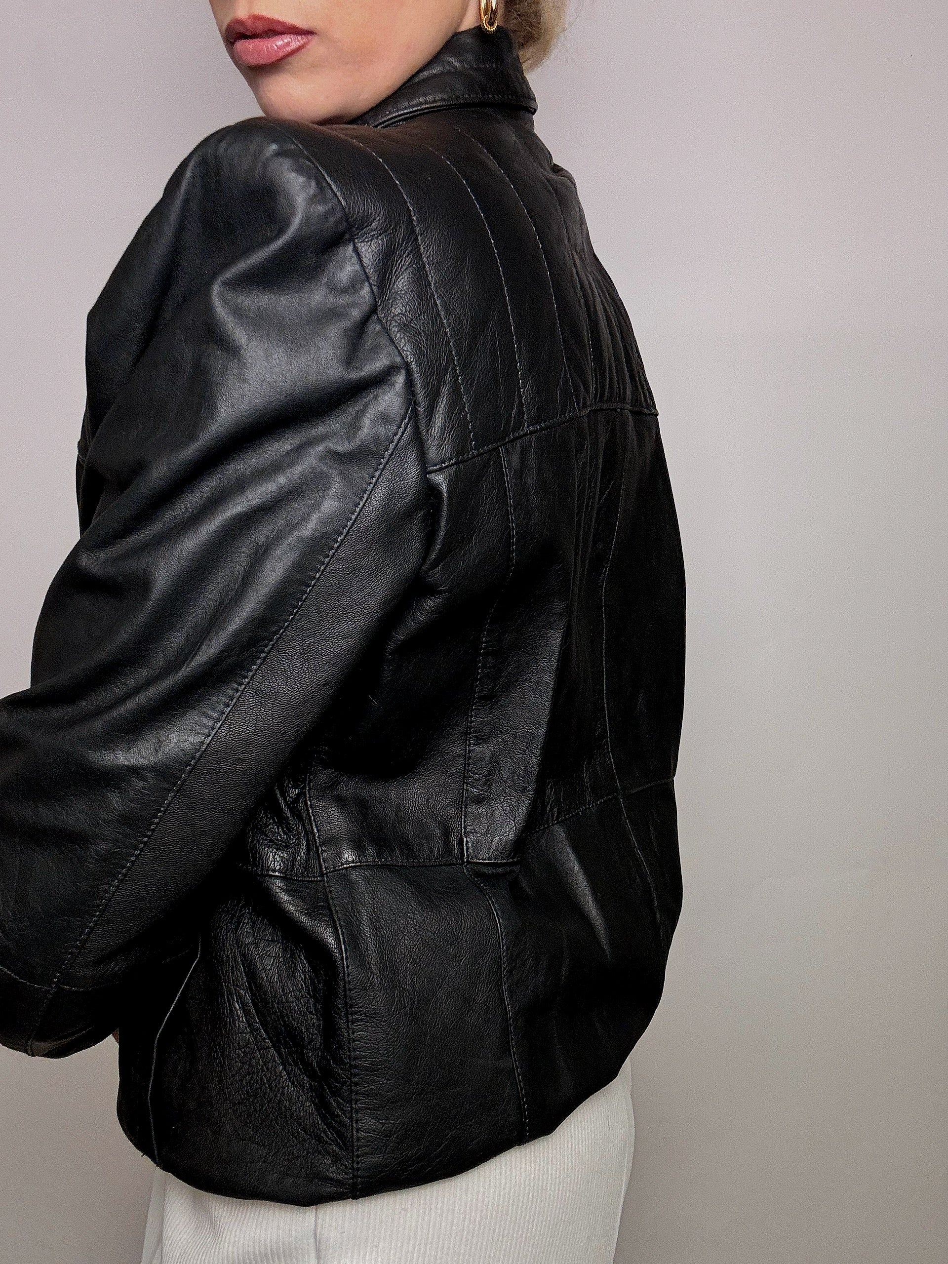 Vintage M/L schwarze Lederjacke