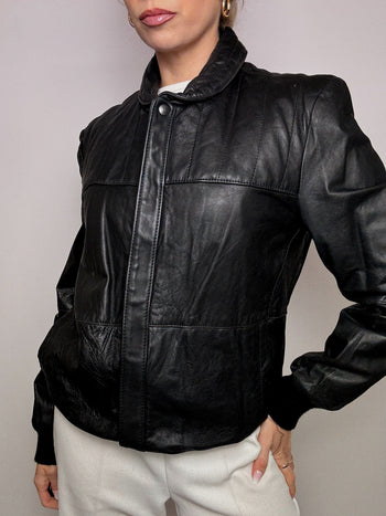 Blouson en cuir noir M/L vintage