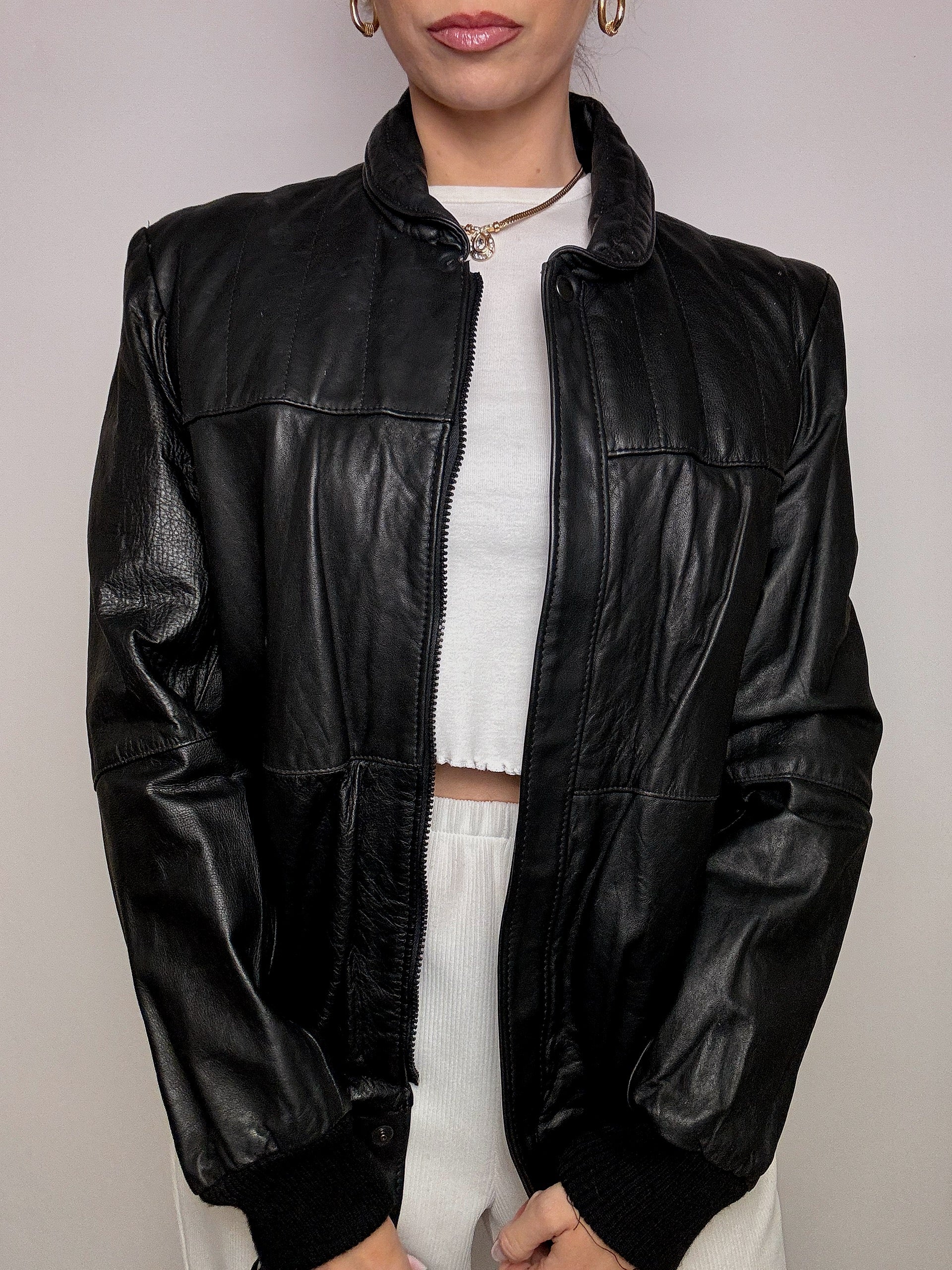 Vintage M/L schwarze Lederjacke