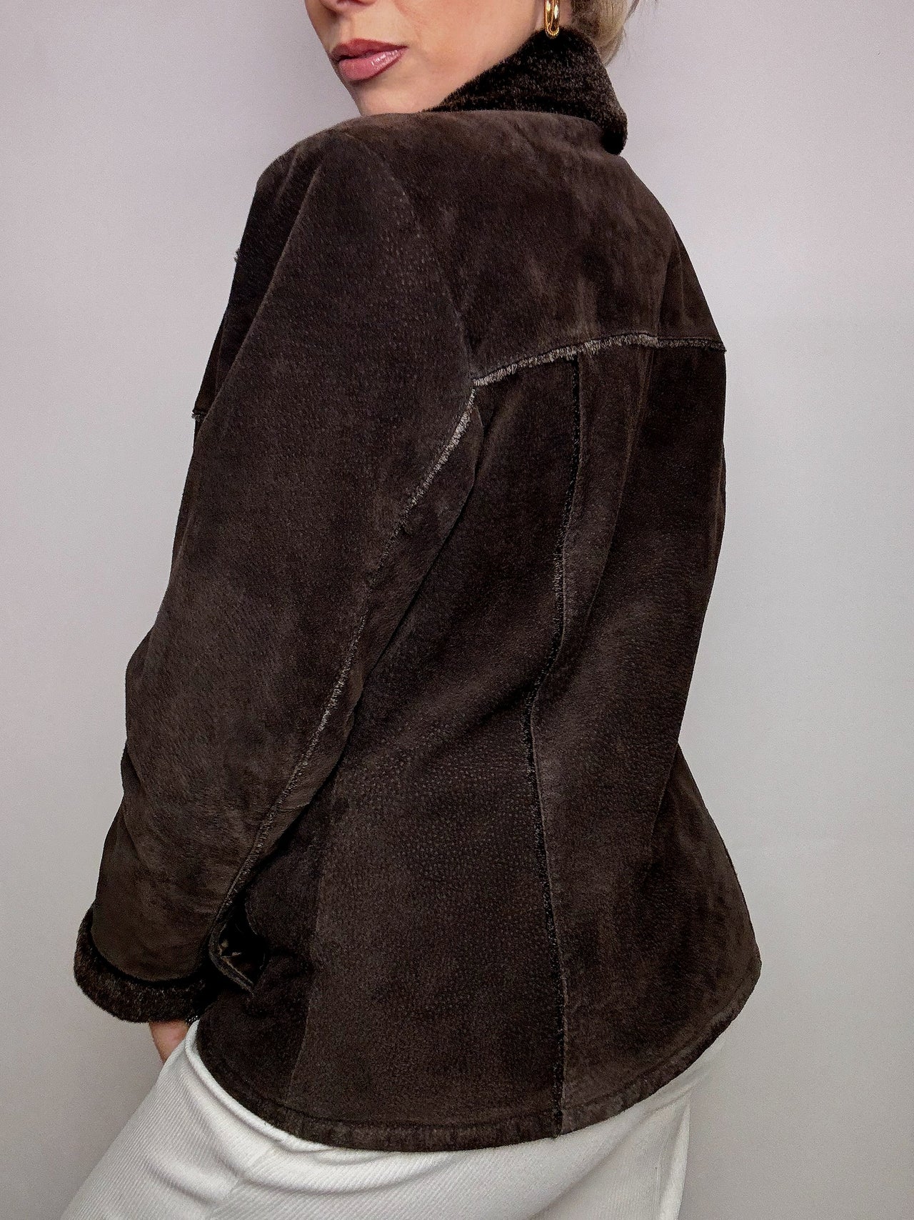 Veste marron fausse fourrure cintrée L vintage