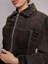 Vintage L taillierte braune Kunstpelzjacke