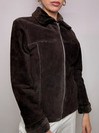 Vintage L taillierte braune Kunstpelzjacke