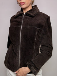 Vintage L taillierte braune Kunstpelzjacke