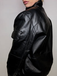 Vintage schwarze gerade Lederjacke L