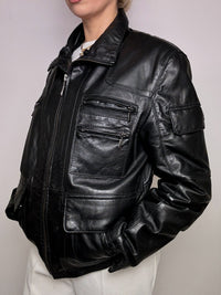 Vintage schwarze gerade Lederjacke L