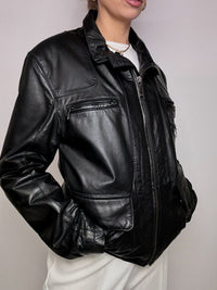 Vintage schwarze gerade Lederjacke L