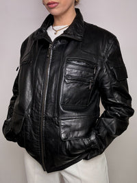 Vintage schwarze gerade Lederjacke L