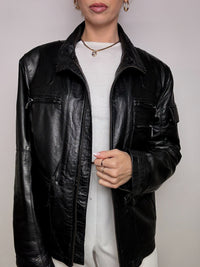 Vintage schwarze gerade Lederjacke L