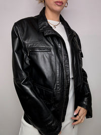 Vintage schwarze gerade Lederjacke L
