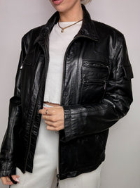 Vintage schwarze gerade Lederjacke L