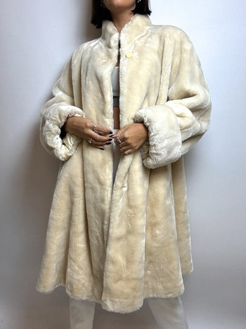 Vintage cream faux fur coat M 