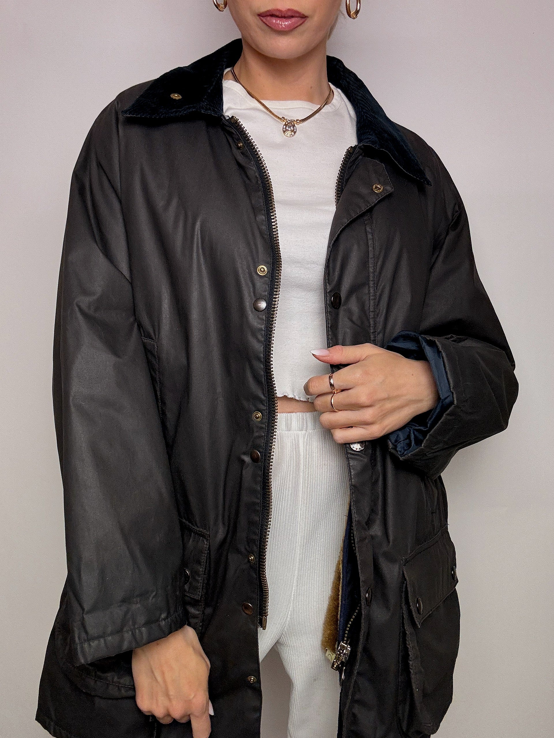 Vintage black waxed jacket L