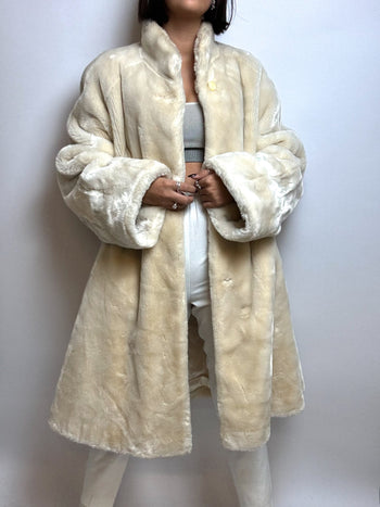 Vintage cream faux fur coat M 