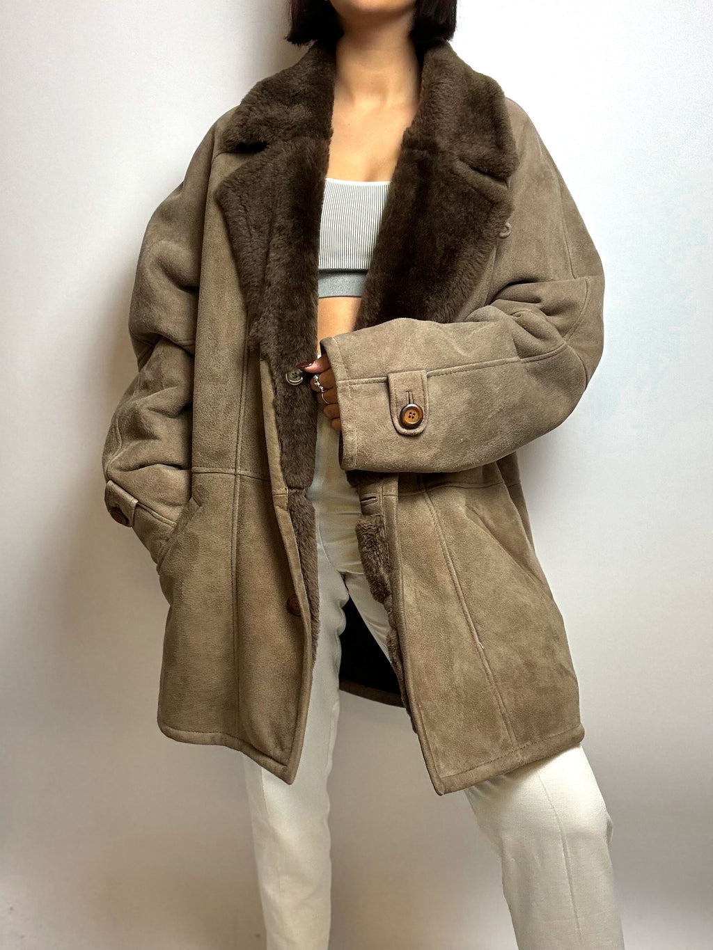 Braune Jacke aus Vintage-Lammfell M/L 