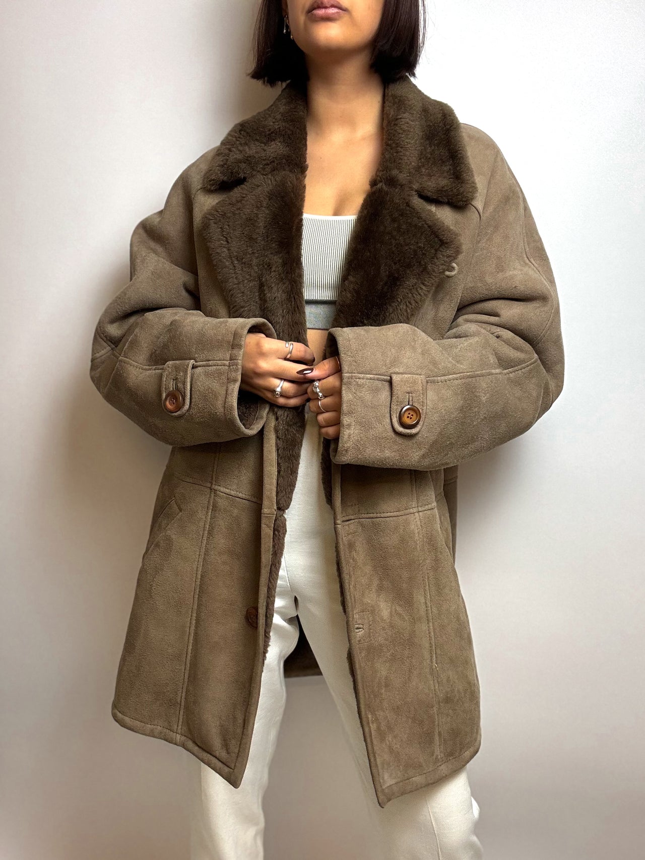 Veste brune en mouton retourné vintage M/L