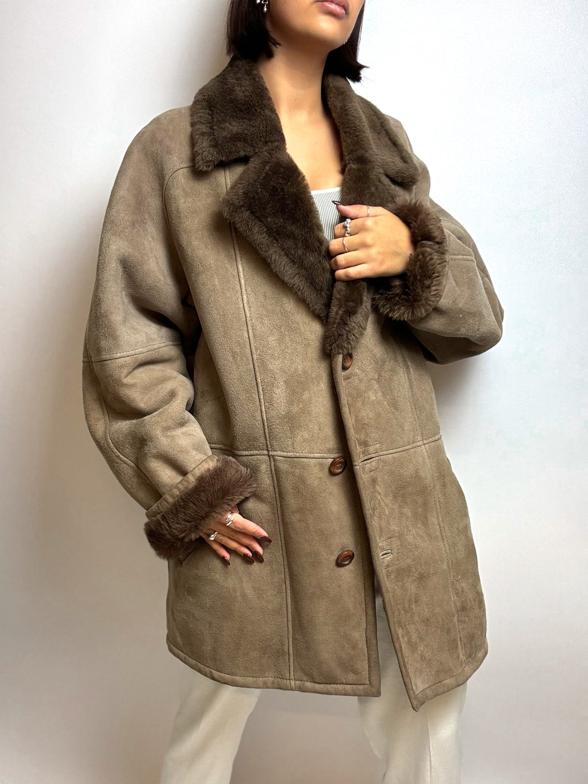 Braune Jacke aus Vintage-Lammfell M/L 