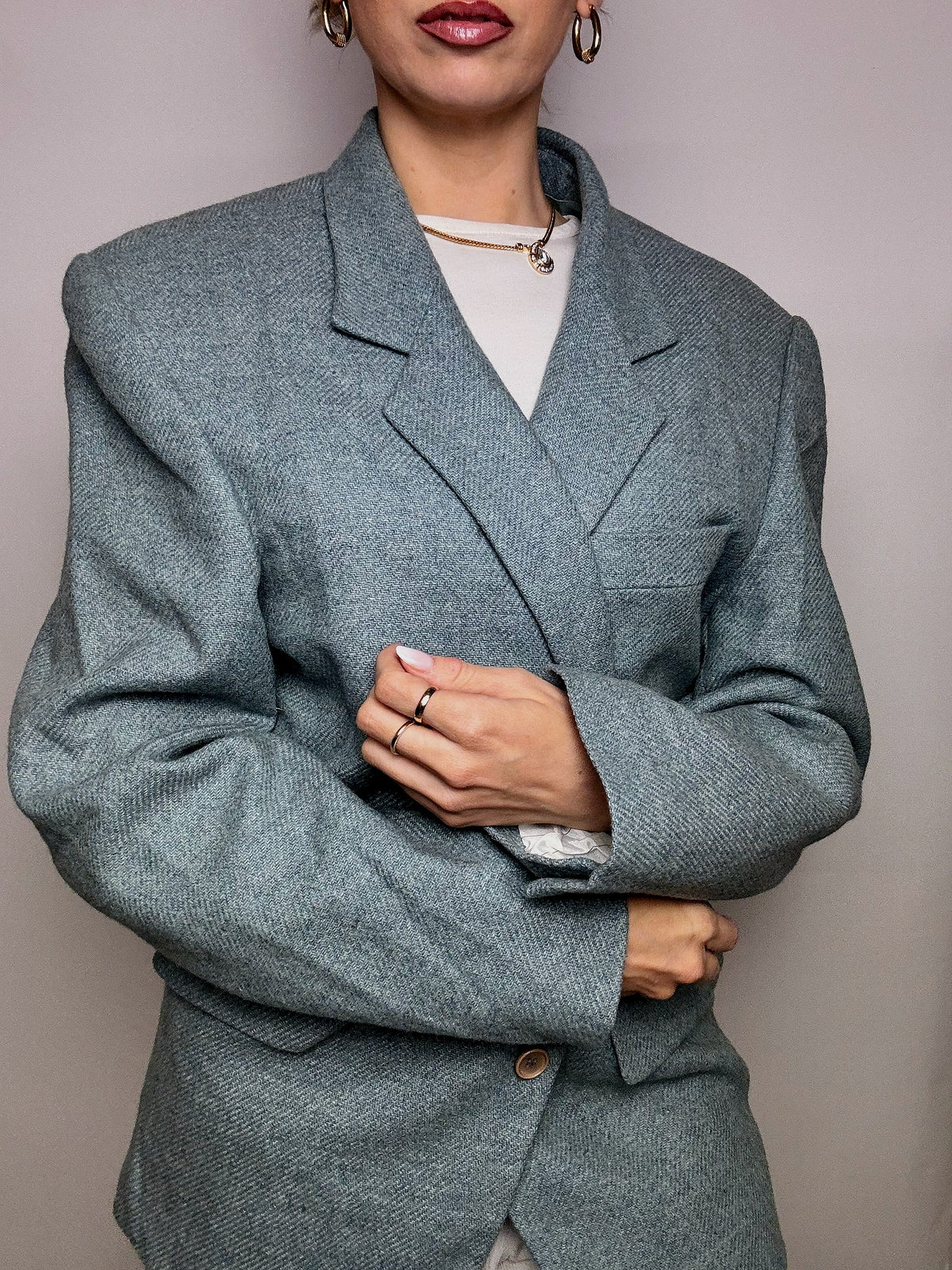 Vintage XL blaugrauer Wollblazer