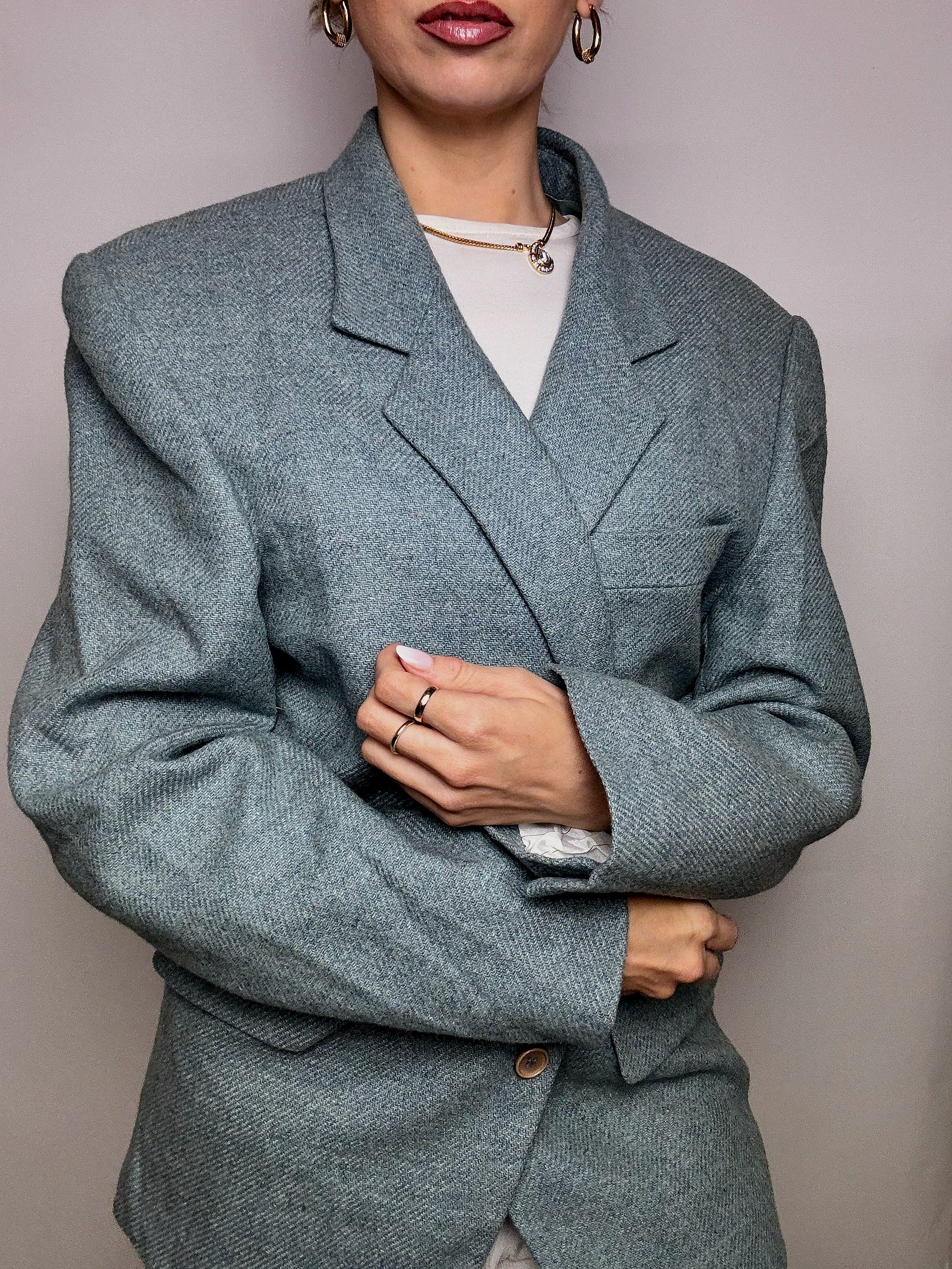 Vintage XL blaugrauer Wollblazer