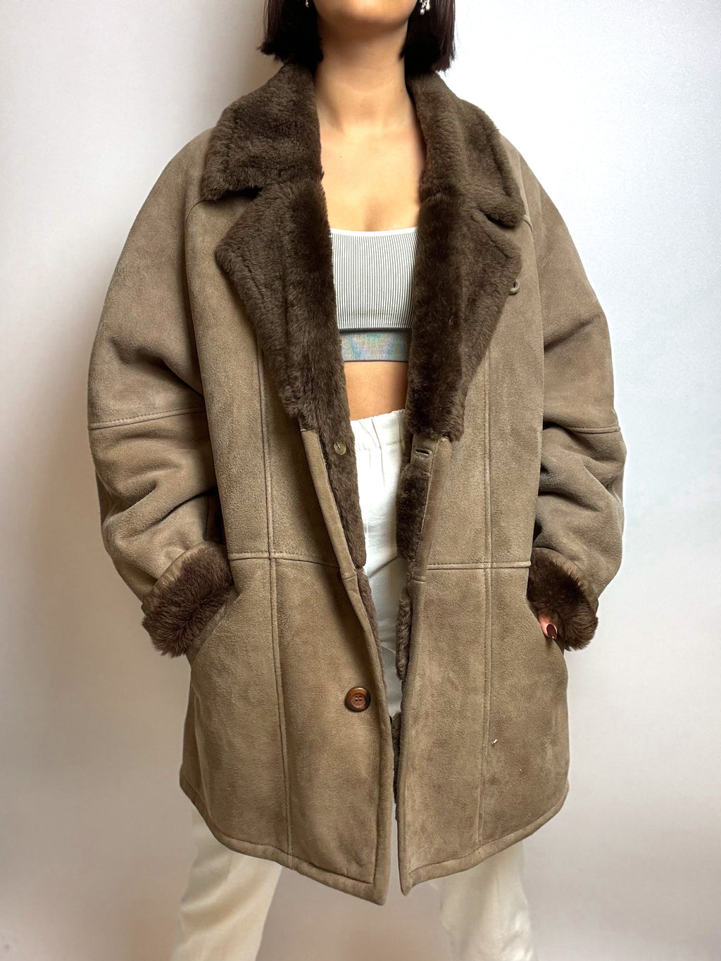 Braune Jacke aus Vintage-Lammfell M/L 