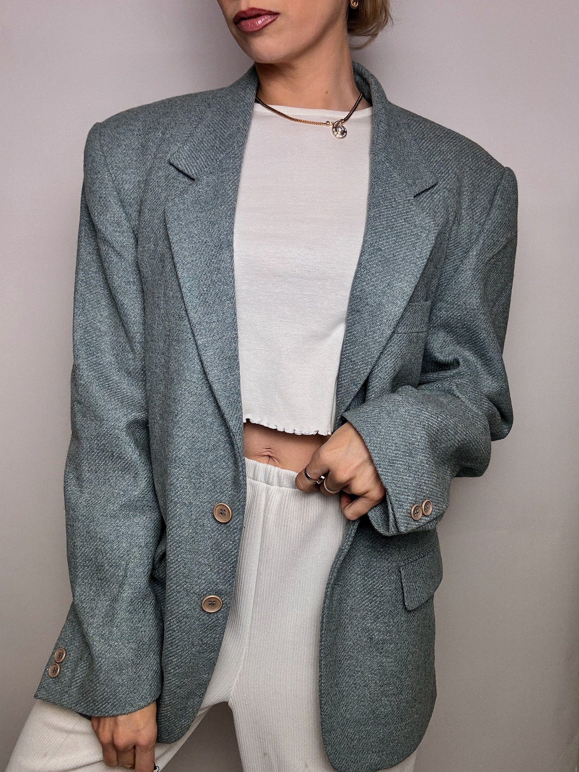 Vintage XL blaugrauer Wollblazer