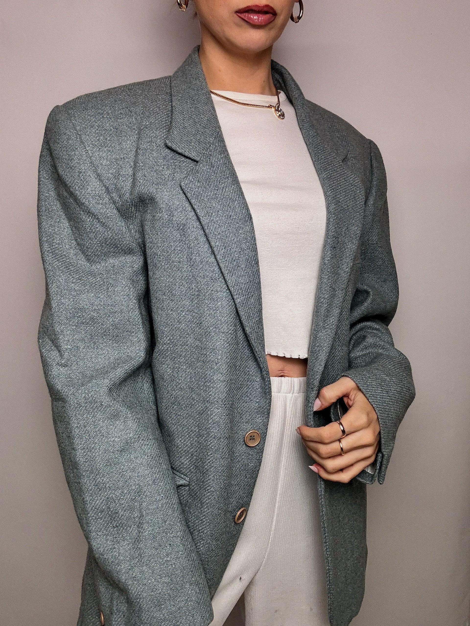 Vintage XL blaugrauer Wollblazer