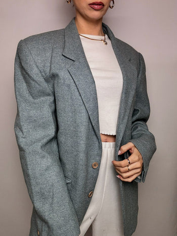 Blazer en laine bleu gris XL vintage